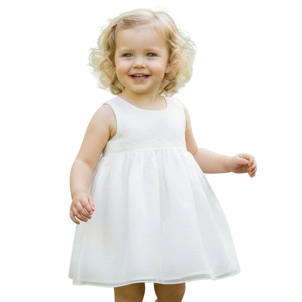 Cinderella Girls 18M White Organza Floral Formal Dress Christening Wedding